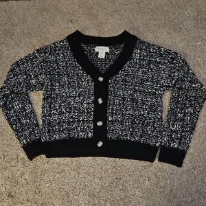 Jessica Simpson Black and White Cropped Cardigan Sweater